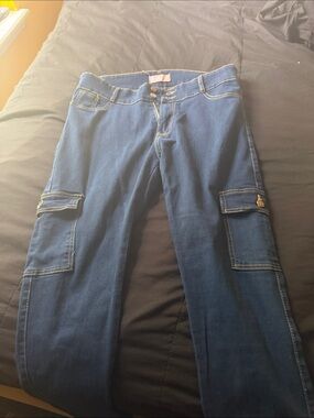Women's Dark Blue Cargo Jeans - Stylish Pocket Detail
